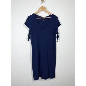 Clara Sun Woo Navy Shift Dress Large L Cutout Tie Sleeves